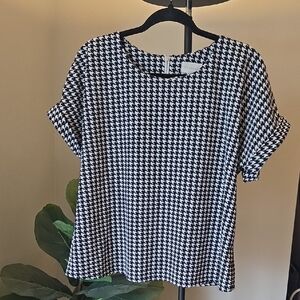 MELLODAY Black and White Houndstooth Blouse